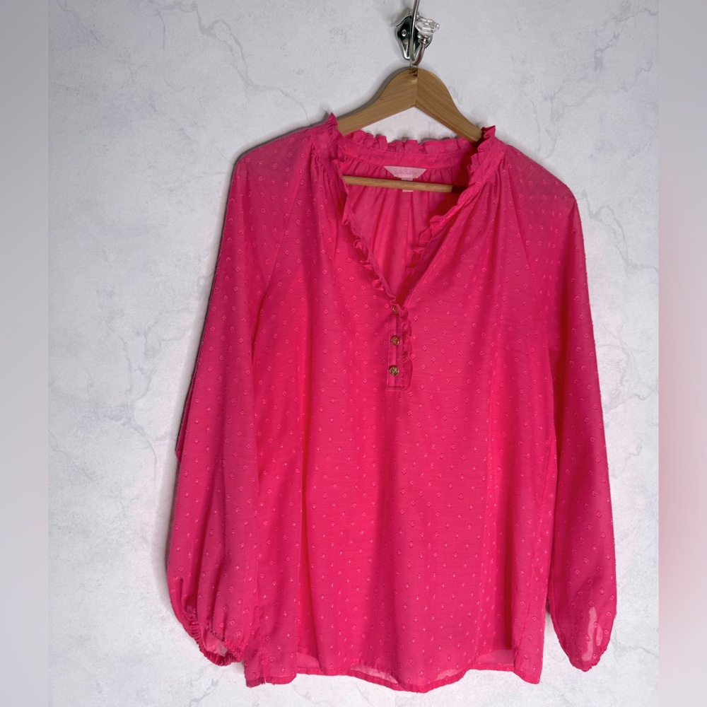 Lilly Pulitzer Pink Swiss Dot Elsa Blouse